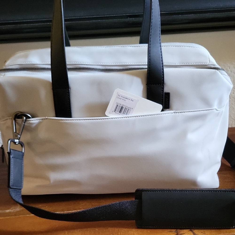 Away White Travel Tote with Black Handles